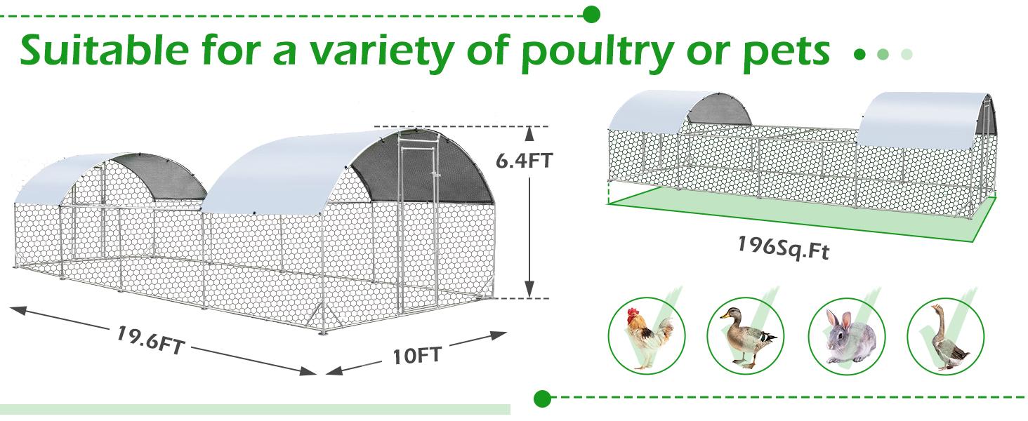 AECOJOY Large Dome Walk-in Metal Chicken Cage with Chain Link Fence - Prevents Predators - Suitable for 10+ Chickens and Poultry Outdoor