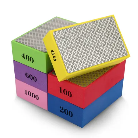 6PCS Diamond Hand Polishing Pads – 60/100/200/400/600/1000 Grit Sanding & Polishing Block with Foam Backing,For Tile,Ceramic,Glass,Marble,Metal,Wood DIY