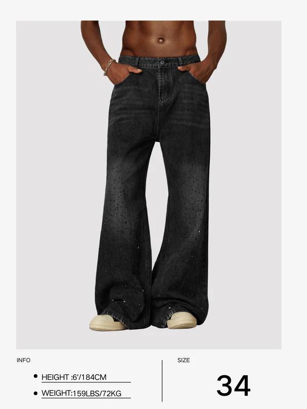 Aelfric Eden Rhinestone Application Loose Jeans Casual Soft Denim Pants Wide Leg Streetwear Trendy Bottoms Stylish Pocket