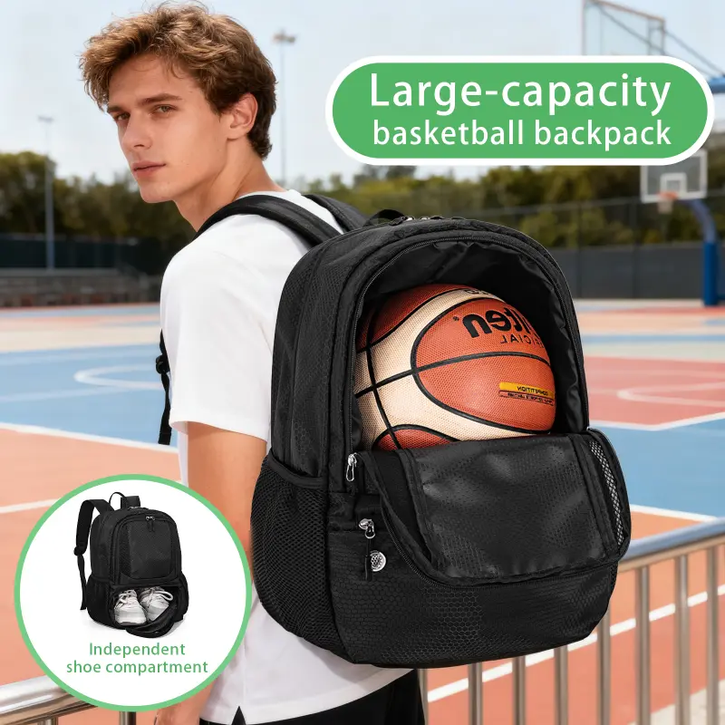 Solid Basketball Backpack for Adults - Unisex Versatile and Practical Casual Sport Bag, High-Capacity Multi-Compartment Athletic Backpack with Independent Shoe Comp., for Gym & Training, Backpacks For Women