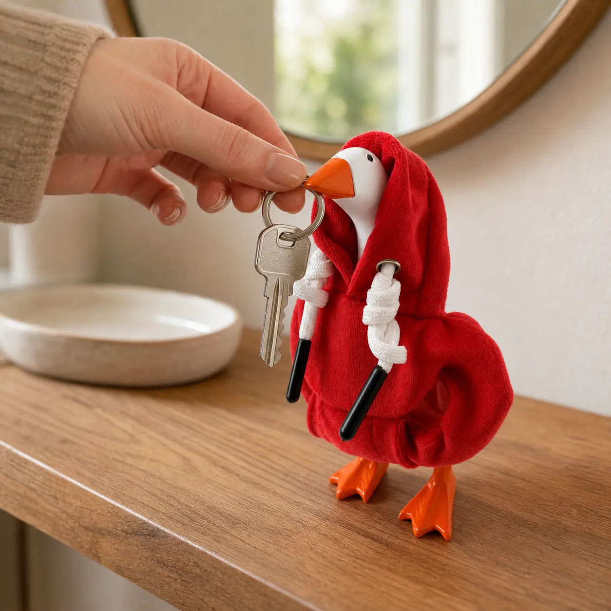 7-Inch Resin Desk Goose Statue Figurine with Magnetic Beak, Cute Desktop Decoration Ornament, Table Desk Ornament, Key Holder, Small Tool Organizer with Optional Plush Hoodie, Home Decor Shelves Accessory, Coworker Gift