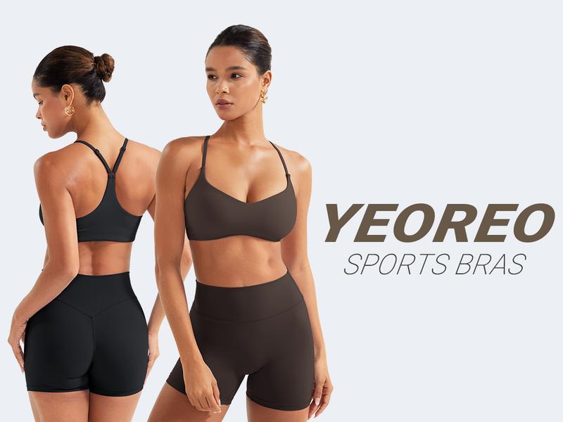 YEOREO Y Back Sports Bras for Women Padded Racerback Bra Paisely Light Impact Adjustable Straps Gym Workout Tops