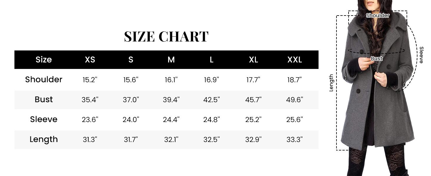 Yeokou Women's Warm Double Breasted Wool Pea Coat Trench Coat Jacket with Hood