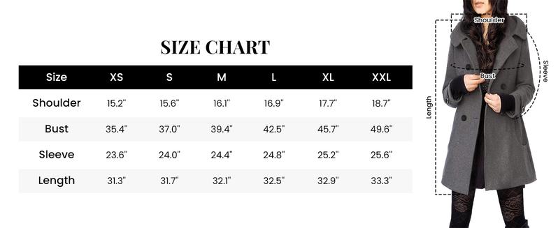 Yeokou Women's Warm Double Breasted Wool Pea Coat Trench Coat Jacket with Hood