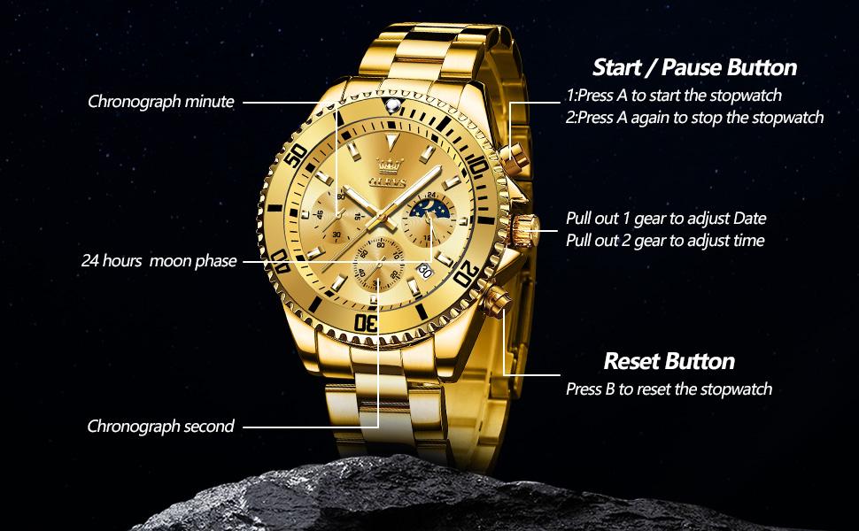 OLEVS Mens Diamond Business Dress Analog Quartz Stainless Steel Waterproof Luminous Date Two Color Luxury Casual Watch