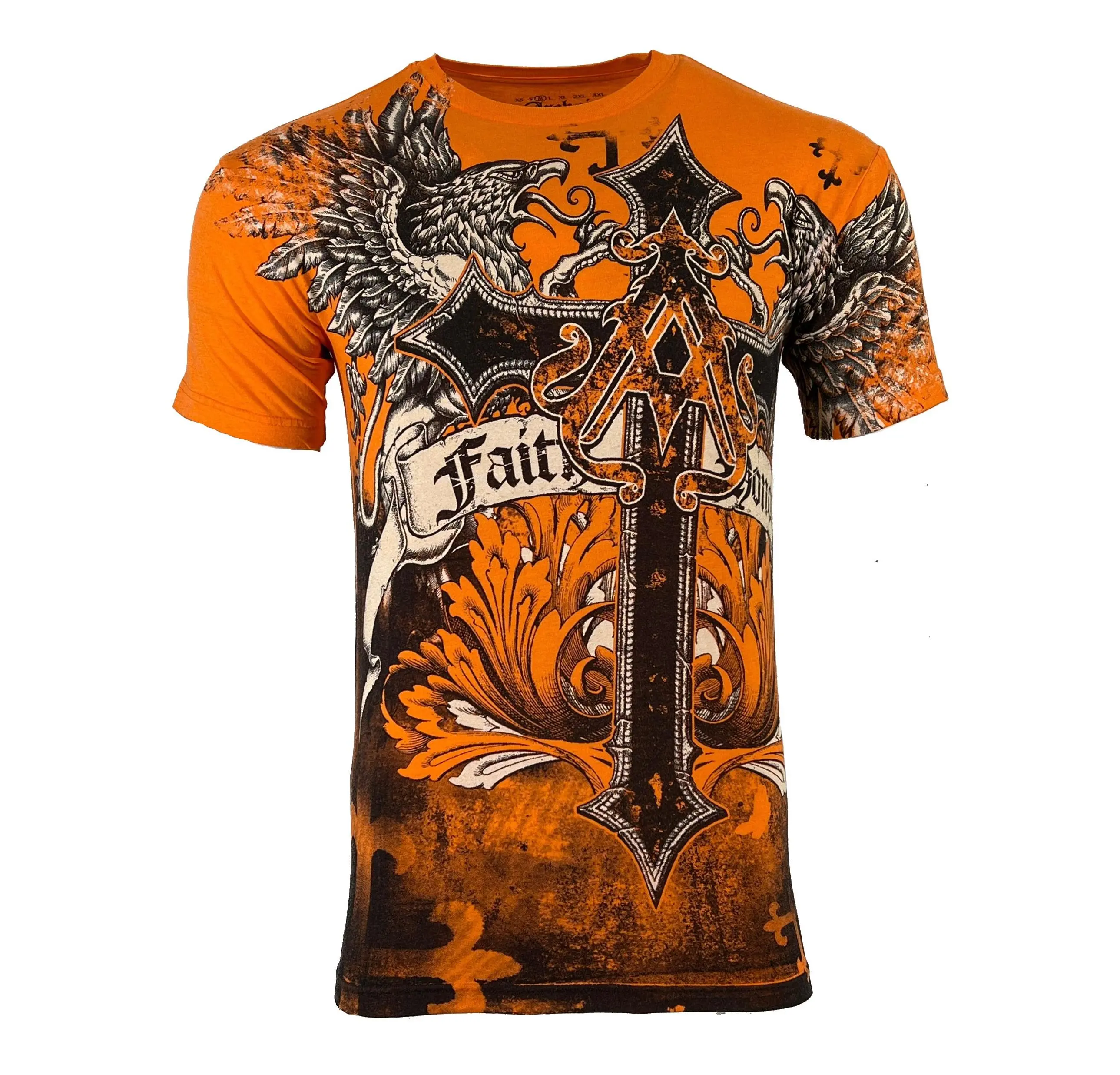 ARCHAIC Men's Biker Style T-Shirt, Vintage Winged Creature Graphic, 100% Cotton with Round Neck and Fitted Cut, Tshirt, Print