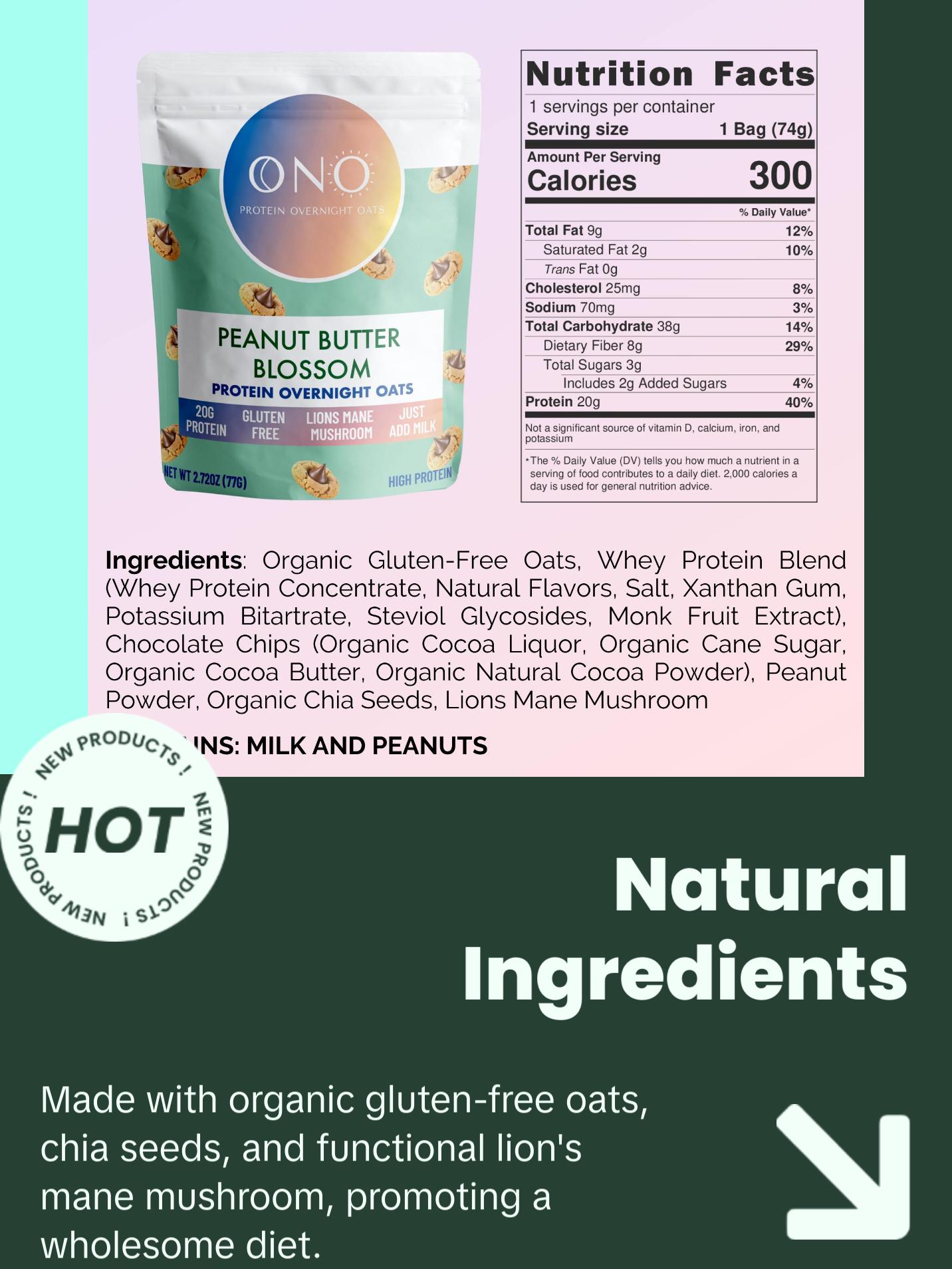 ONO Protein Overnight Oats Peanut Butter Chocolate Bundle - Includes 20g Protein, Gluten Free, Low Sugar, Just add milk