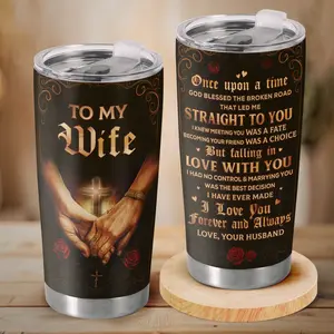Christian Wife Gift from Husband - Religious Cross & Romantic Faith Quote - 20oz Stainless Steel Tumbler for Wedding Anniversary