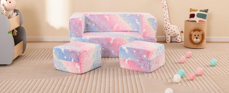 Costway Modular Play Couch, Glow in The Dark Fold Out Children Sofa Couch, Bedroom Playroom Furniture for Toddlers, Comfy Foam and Floor Cushion Gift for Boys Girls 3+