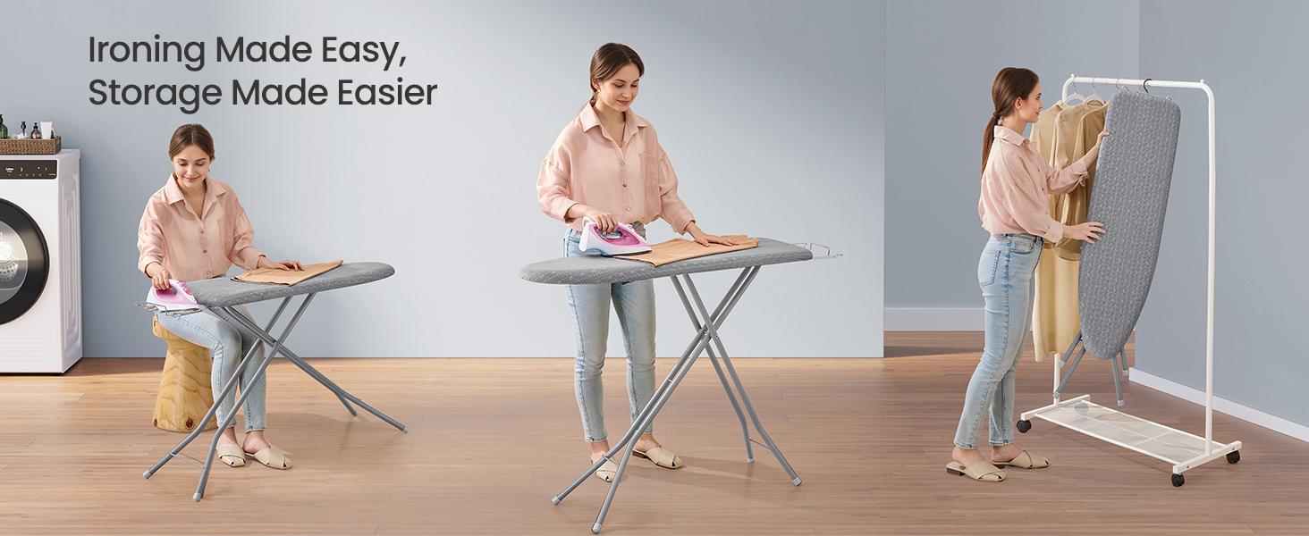 SONGMICS HOME Foldable Ironing Board, Height Adjustable up to 35 Inches, with 4 Layered Cover and Pad, Iron Rest, Hook, Steel X-Legs