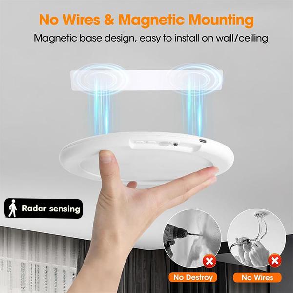 2PCS Rechargeable Motion Sensor Ceiling Light with Remote Control 3 Color Temperatures Magnetic Mount Battery Operated for Bedroom Closet Shower Stairs hallway porch patio ect Modern lighting lamp