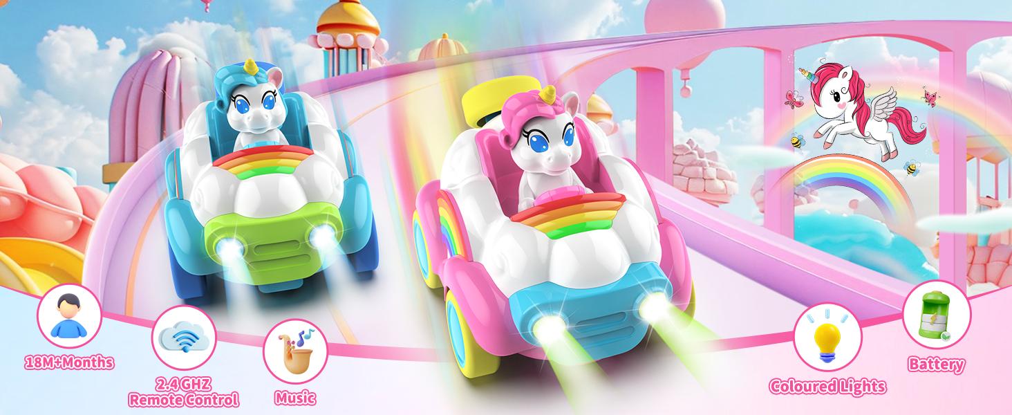 2 Pack Remote Control Cars for Kids, Toddler Car Toys for Ages 2-5, 2.4Ghz RC Kids Toys with Colored Lights & Music, 2 3 4 5 Year Olds Girls Boys Christmas Birthday Gifts
