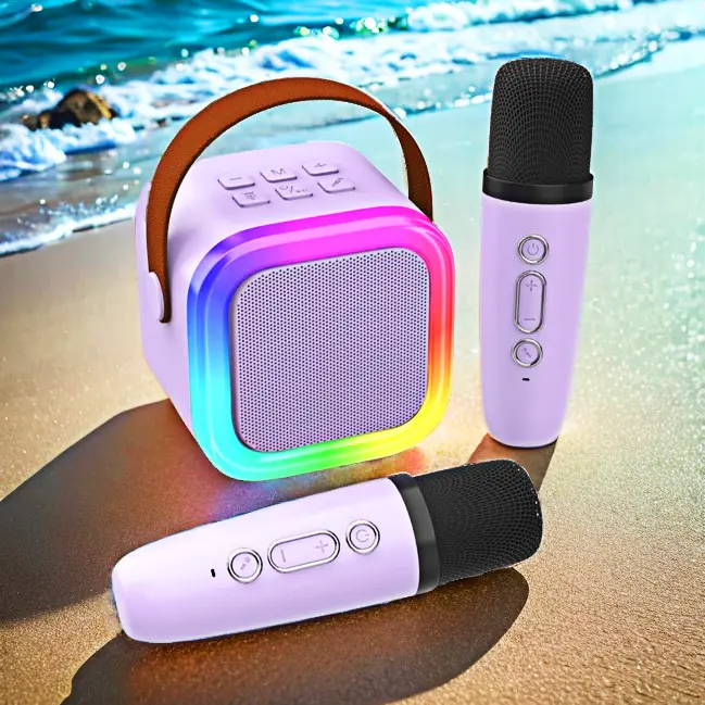 Mini Karaoke Machine with 2 Wireless Microphones - Rechargeable Portable Bluetooth Speaker, Stereo Audio, Ideal Gift for Kids, Suitable for Family Home Parties, Includes Gift Box