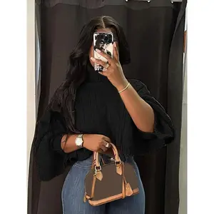 【Plus Size】 Solid Batwing Sleeve High Neck Sweater, Casual Long Sleeve Jumper for Fall & Winter, Women's Clothing for Daily Wear