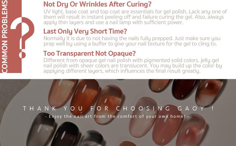 GAOY Vibrant Brown Jelly Gel Nail Polish of 6 Transparent Milker Nude Brown Red Pink Colors Sheer Gel Polish Kit for Salon Gel Manicure and Nail Art DIY at Home