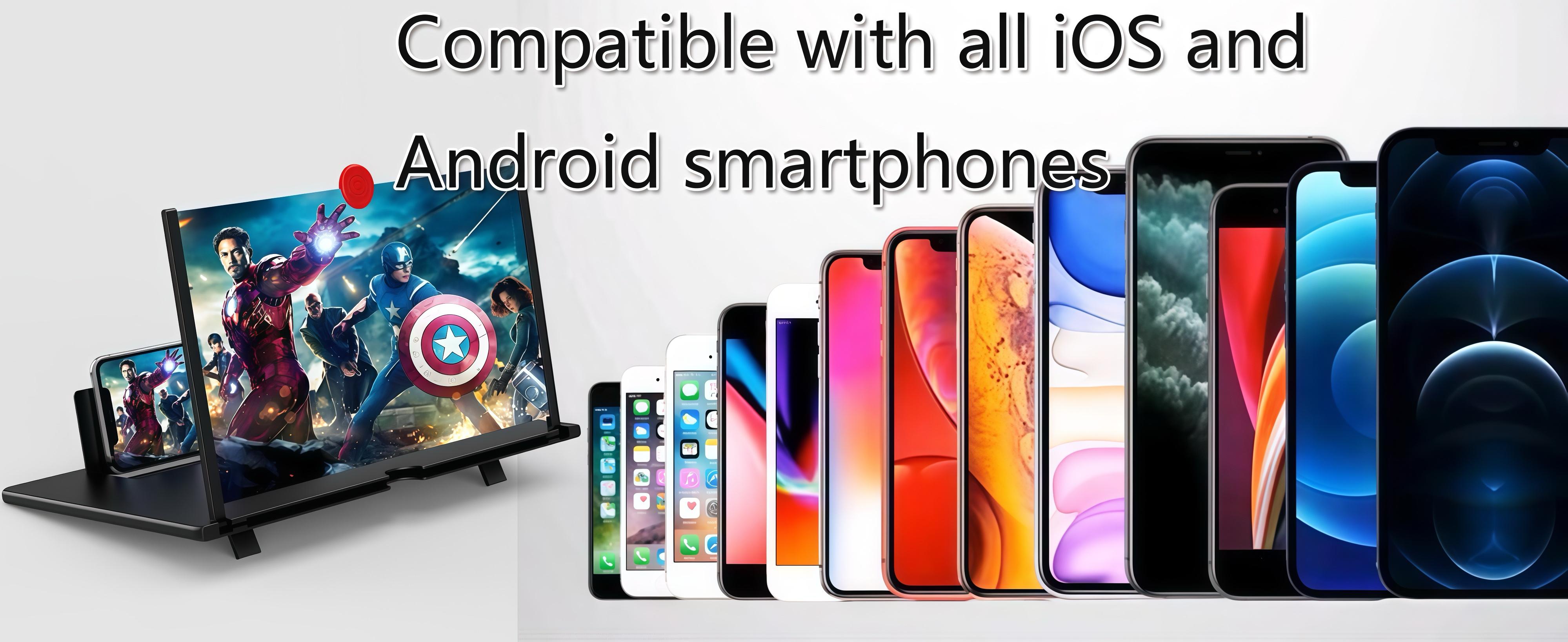 12" Screen Magnifier,3D HD Mobile Phone Magnifier Projector Screen Enlarger for Movies, Videos, and Gaming,Foldable Cell Phone Stand with Screen Amplifier,Supports All Smartphones (Black, 12inch)