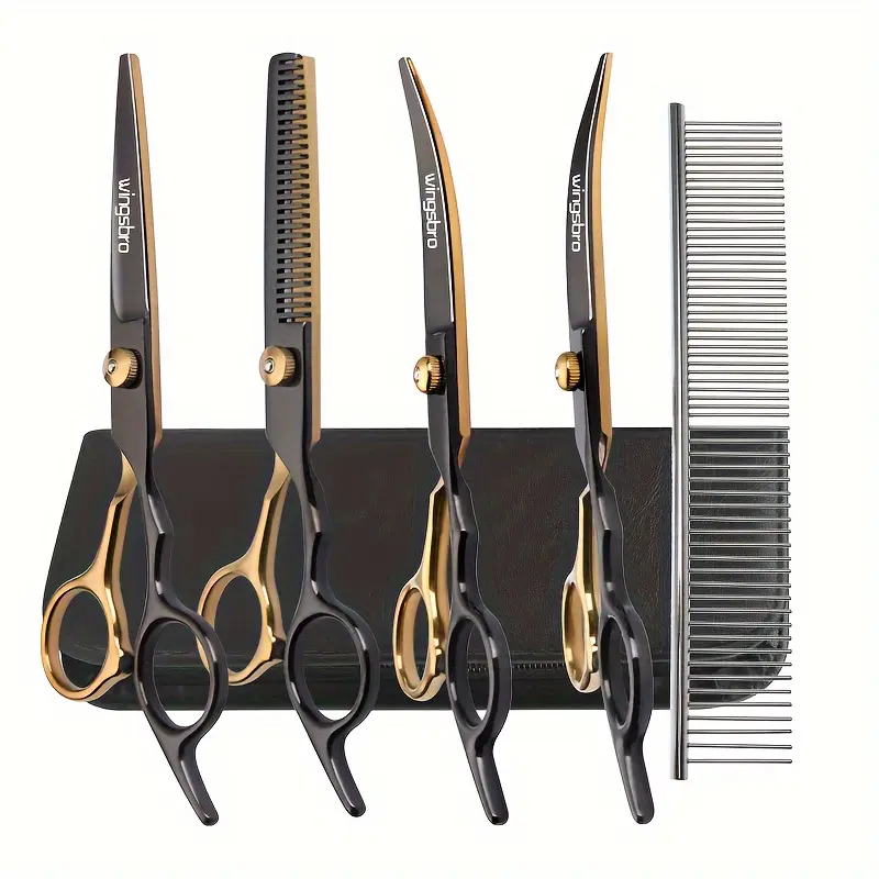 Pet Grooming Scissors Set, Grooming Supplies, Groomer Tools, Dog Shears Kit Includes Straight, Thinning, Curved Blades, Professional Pet Care Tools for Dogs