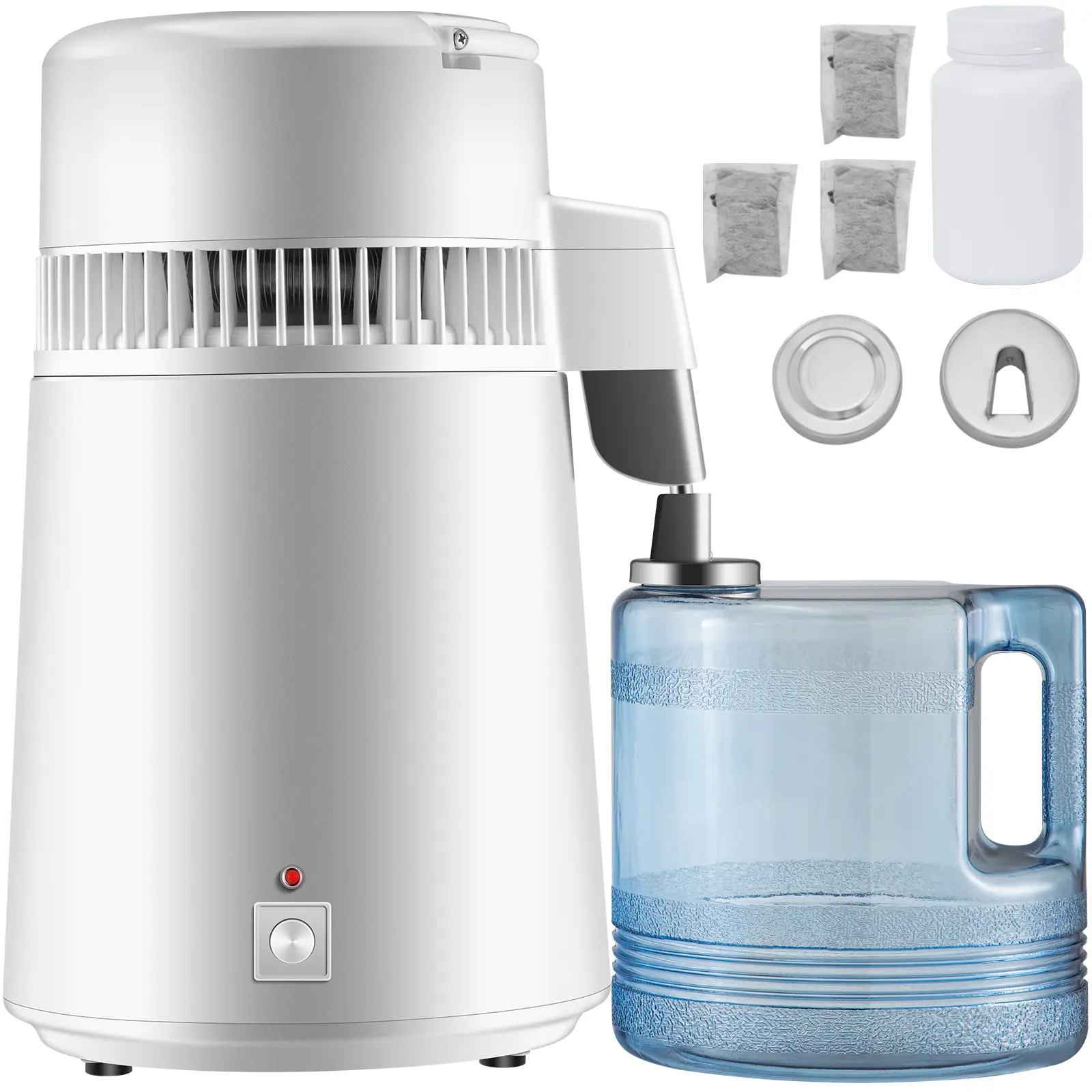 【Summerfinds】VEVOR Countertop Water Distiller, 750W Office & Labs Use, 1.1 Gal/4L BPA-Free Container with Fully Upgraded Activated Carbon Purifier Filter, Handle, Automatic Shutdown Button, White Home Water Purifier