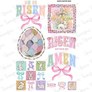Risen Easter Mini DTF Transfer Gang Sheet 24.5" x 36" Direct To Film for DIY Enthusiasts Vibrant Custom Options Cozy Handmade Aesthetic Pink Green Christmas Design