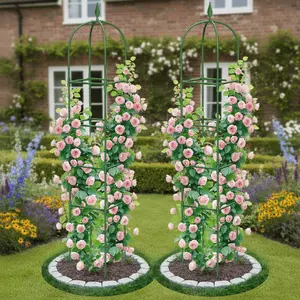 2 Pack Garden Obelisk Trellis for Climbing Plants, 70.87" Metal Rustproof Plant Support Rose Trellis, Tower Potted Cages for Flowers Fruits Vegetable Vines Indoor & Outdoor, Green(4 Tiers)
