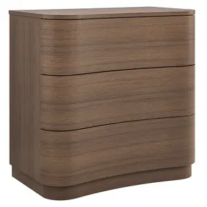 Mirae 3-Drawer Curved Compact Dresser in Brushed Brown Oak