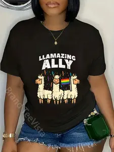 100% Cotton Llamazing Ally Rainbow Flag Llama LGBT Pride Month Gay Ally T-Shirt