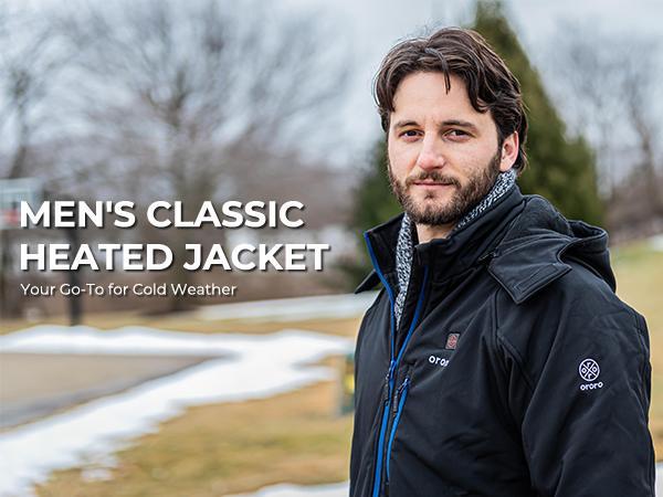 ororo Men's Soft Shell Heated Jacket with Detachable Hood and Battery Pack Menswear Coats, Water and Wind Resistant Outdoor Jacket Hoodie