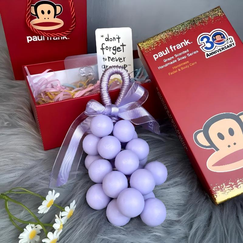 Paul Frank Grape Soap on a Rope – Handmade DIY Decorative Grape Soap, Natural and Gentle Moisturizing and CleansingLong-Lasting Fresh Scent Perfect for Home Décor and BathroomAesthetic & Creative Christmas Gift Choice Body Care Daily