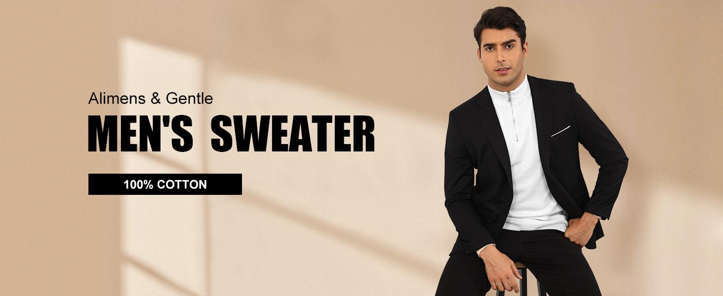 Alimens&Gentle 100% Cotton Trendy Long Sleeve Turtleneck Zip Sweater with Soft Polo Style Slim Fit Knitwear Menswear Alimens&Gentle 100% Cotton Trendy Long Sleeve Turtleneck Zip Sweater with Soft Polo Style Slim Fit Knitwear Menswear