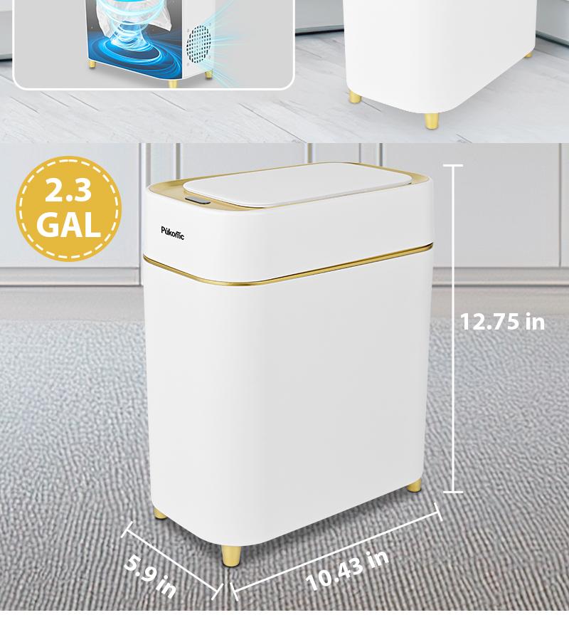 Pukomc Auto-Sensor Trash Bin – Wave & Knee Induction, Quick Voiceless Open, Removable Liner, Battery-Powered Touchless Garbage Can Automatic Dustbin