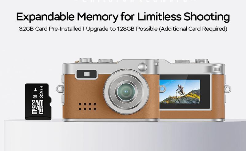 HOTU Mini Leather Keychain Digital Camera with 32G Card Y2K Pocket-Size 1080P HD Camera 1MP Lens Flash & 0.96" Screen Retro Leather Vlog Camera for Travel Concerts Kids & Instant Party Recording Vintage Charging Gift for Kids NewYear Christmas Gifts