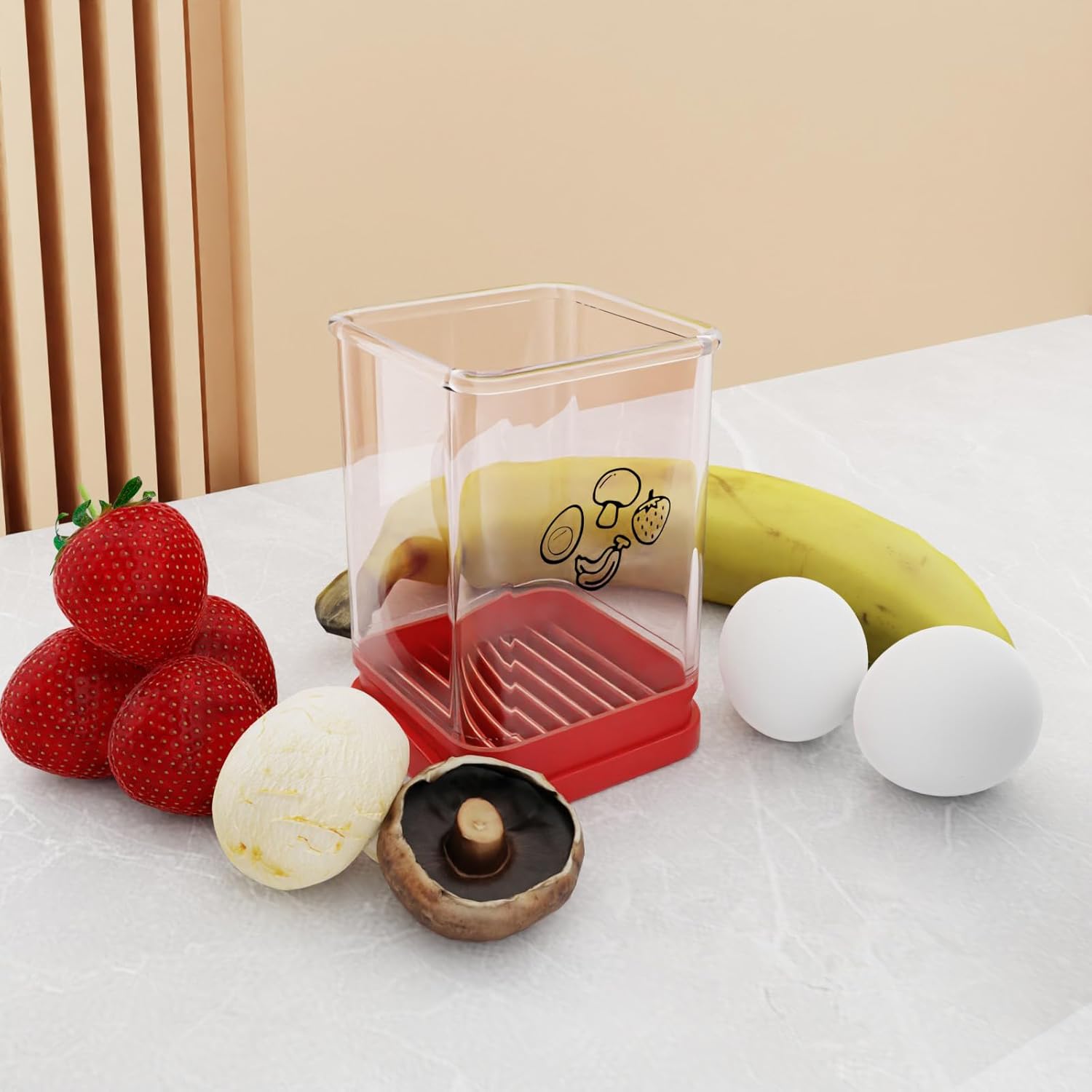 Fruit Slicer Cup for Strawberry, Banana, Hard-Boiled Egg - Detachable Cutter with Push Plate - Rapid & Safe Slicing Kitchen Gadget for Quick Meal Prep