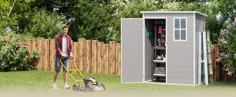 【2 Packages Shipping】Gizoon 5x3 FT Resin Storage Shed Outdoor, Heavy-Duty Resin Shed with Floor for Patio, Lawn, Plastic Garden Sheds Weather-Resistant with Lockable Door for Patio Furniture, Garden Tools