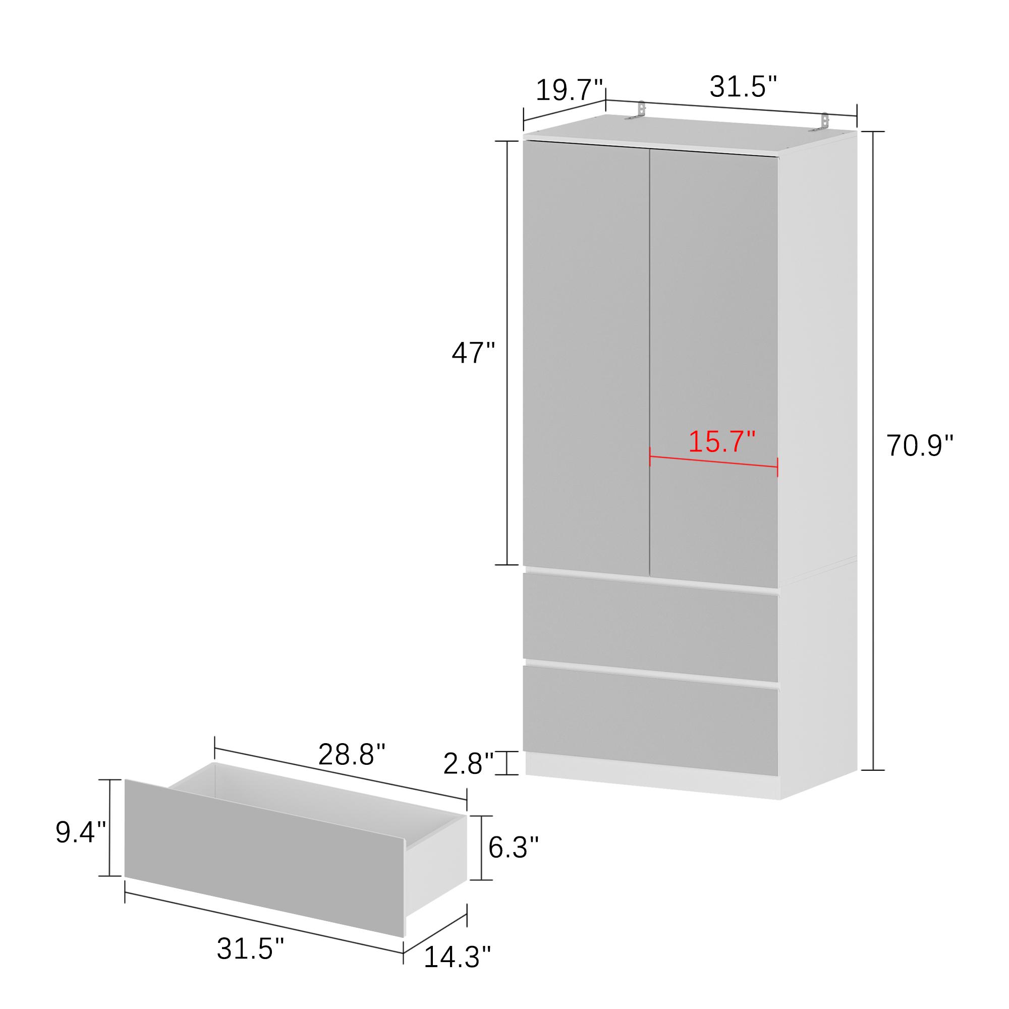 FUFU&GAGA 3 Types Mirror Wardrobe Armoire with Drawers Closet Glass Full Length Mirror Doors Drawers & Hanging Rod Clothes Storage Cabinet for Bedroom