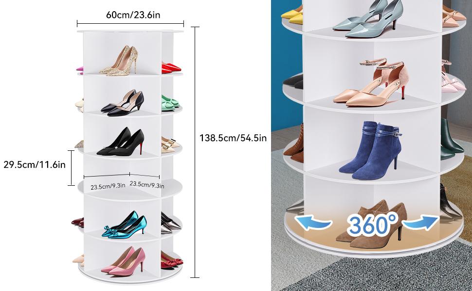 WGCTEK 360° Rotating 7-Tiers Organizer Shoe Rack, Fits 24-28 Pairs of Shoes, Spinning and Revolving Round Shoe Rack, for Entryway Living Room Hallway