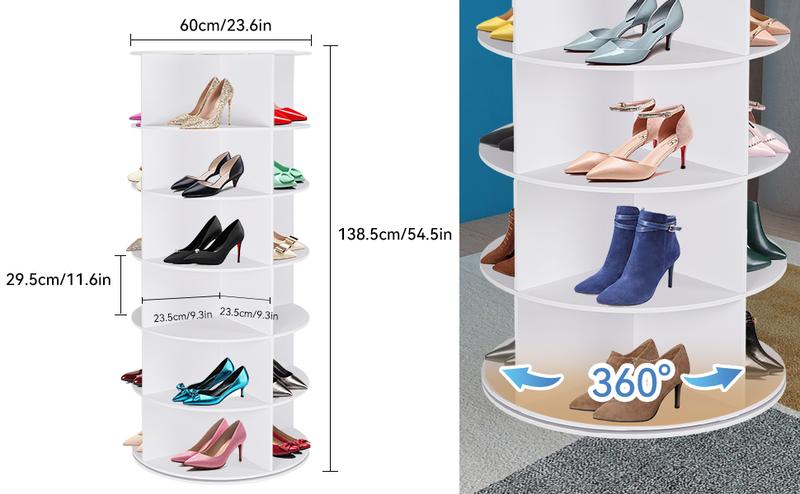 WGCTEK 360° Rotating 7-Tiers Organizer Shoe Rack, Fits 24-28 Pairs of Shoes, Spinning and Revolving Round Shoe Rack, for Entryway Living Room Hallway