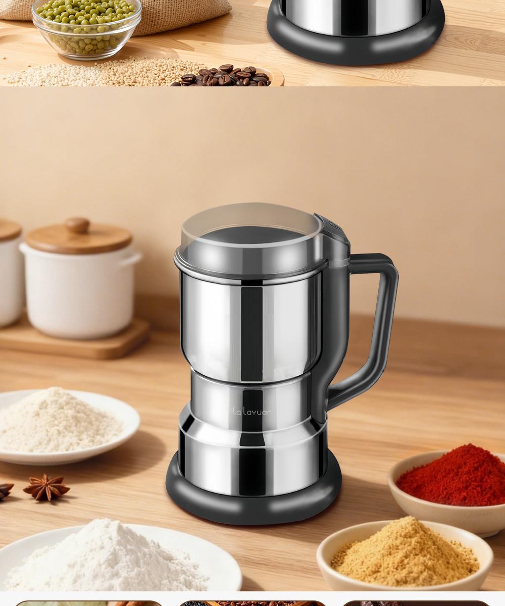 Electric Coffee Grinder Multifunctional Coffee Bean SpiceBeans Vanilla Stainless Steel Mixer 300W High PowerCrusher coffee grinder Electric Coffee Stainless SteelMeasuring Pitcher with Lid Espresso Distribution Tool withStand fast grind