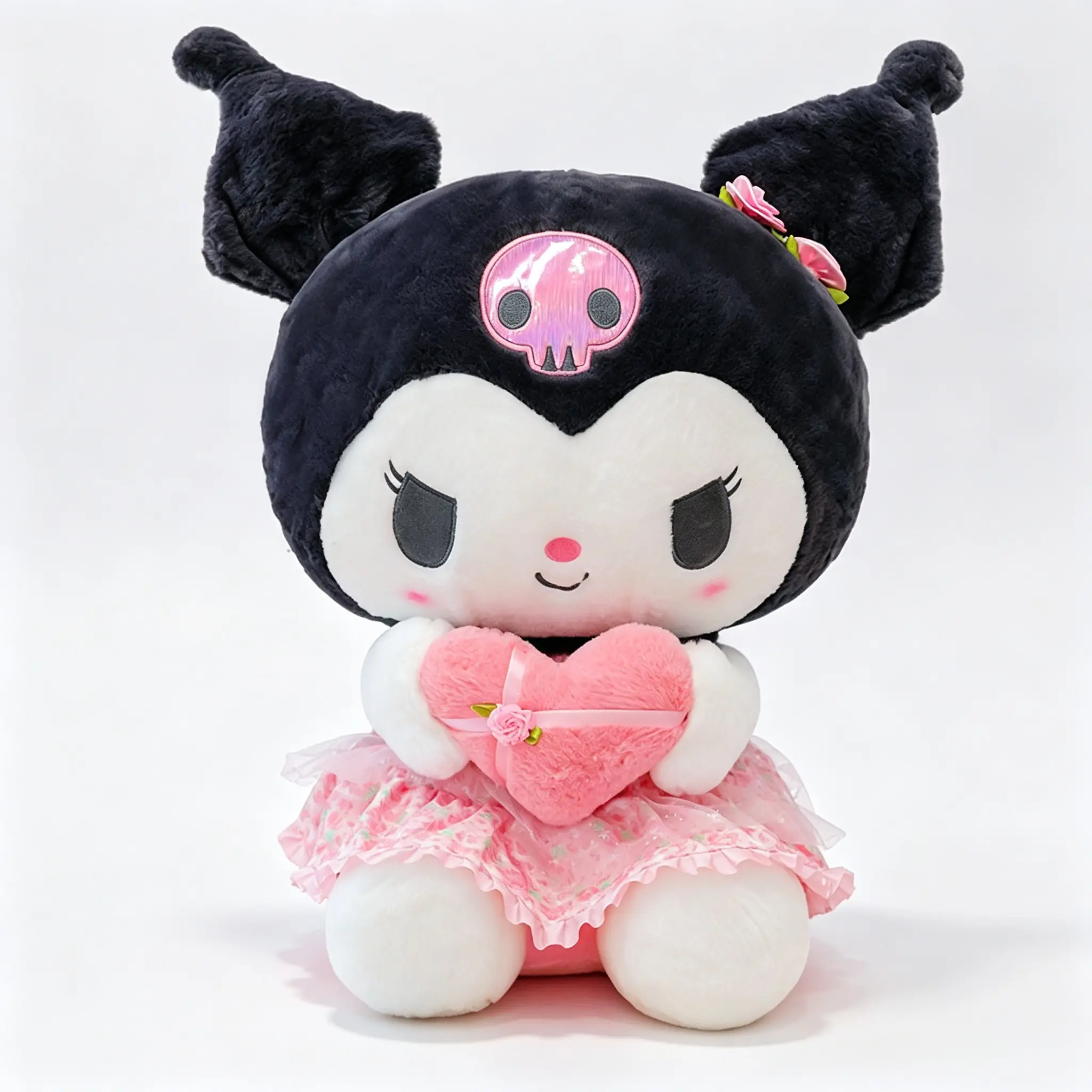 Sanrio Kuromi My Melody 15.7 Inch Sakura Themed Stuffed Animal, Floral Dress And Plush Heart, Nice Gift For Sanrio Fans And Room Decor