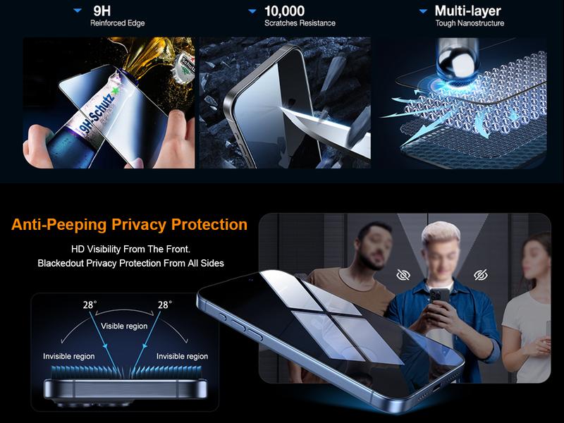 [2PCS] One Fish Luxury Privacy Screen Protector for iPhone,Samsung -Crystal Clear, Fingerprint Proof, Scratch Resistant, Plasma Plating Process