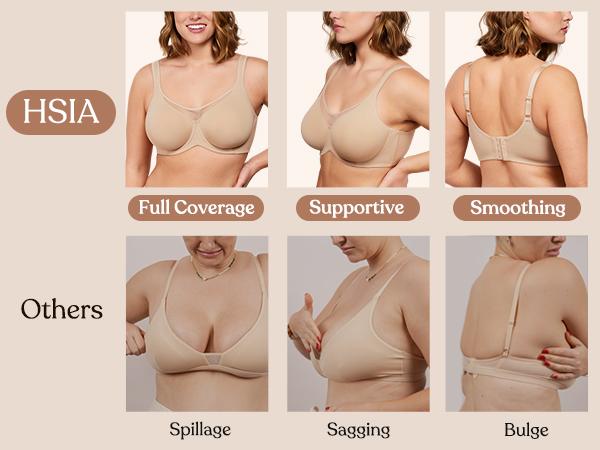 HSIA Cardi Comfort Bra Plus Size Underwire Non-padded Smoothing Wide Strap Full Coverage The Security-Blanket Bra for Big Busted Women Unlined Minimizer T-shirt Bra