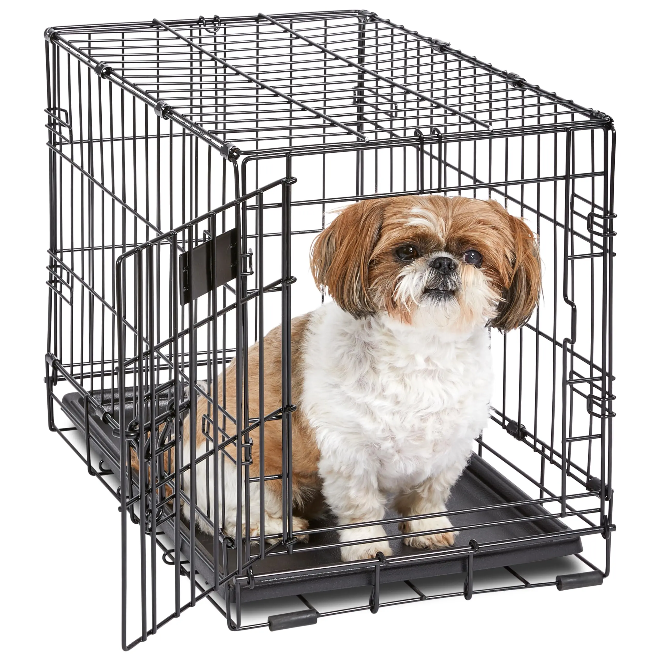 24-Inch Single Door Folding Metal Frame Dog Crate for Extra-Small Breeds Up to 15 lbs, with Divider Panel, Leak-Proof Tray, Secure Latch, Portable, Durable, Easy Assembly Pet Kennel