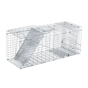 32" Live Animal Cage Heavy Duty Folding Raccoon Humane Cat with Handle Silver Corrosion Resistant Mesh Safe Design for Gardens Farms
