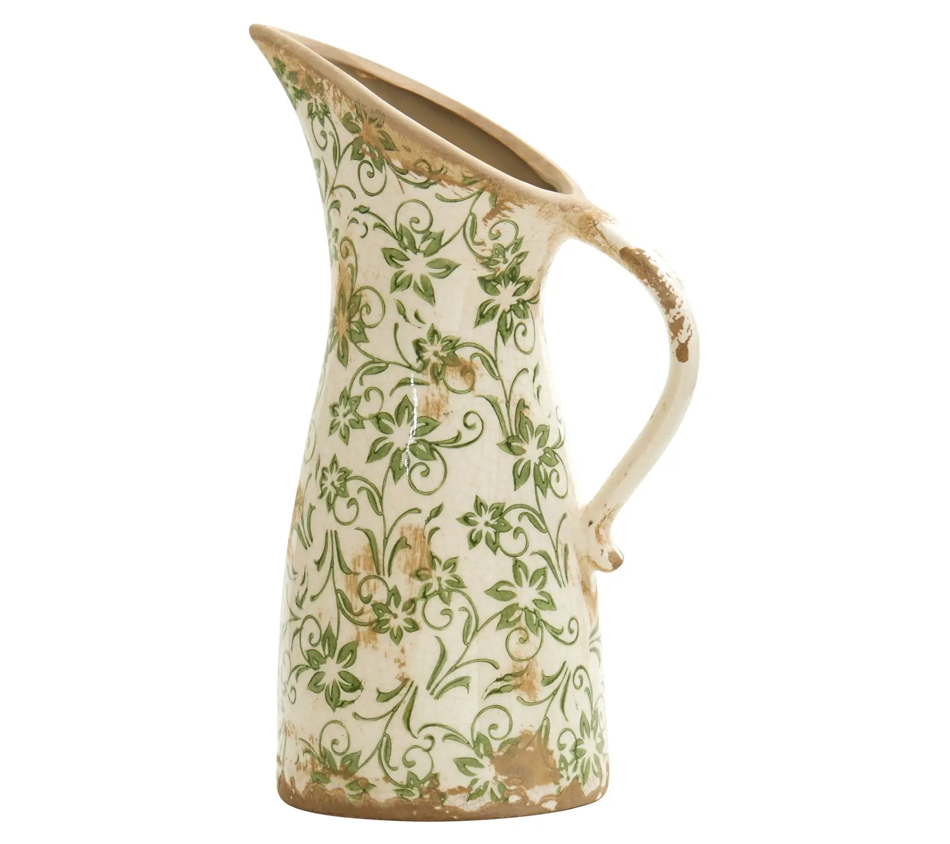 Nearly Natural 10" Tuscan Ceramic Green Scrollitcher Vase