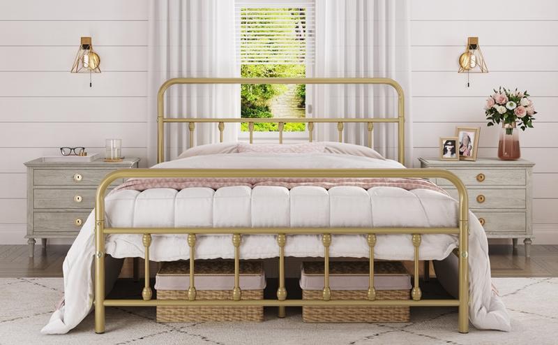 【Heavy Duty】Yaheetech Metal Bed Frame with High Headboard and Footboard, Twin/Full/Queen/King Sizes, Vintage Industrial Style, Under Bed Storage