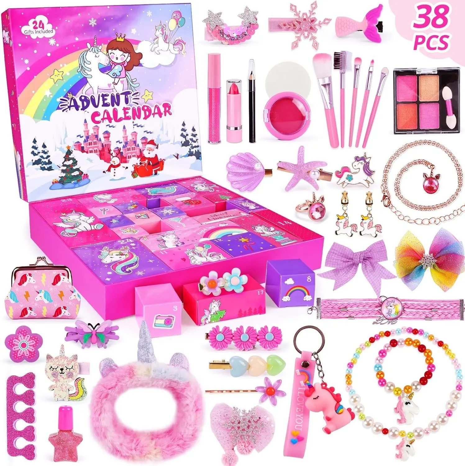 Halloween Fall Gift Advent Calendar 2025 Girls 24 Days Christmas Countdown Calendar Unicorn Kit Xmas Gifts for Kids Christmas Stocking Stuffers Toys for 4 5 6 7 Year Old Girl Birthday Xmas Gifts