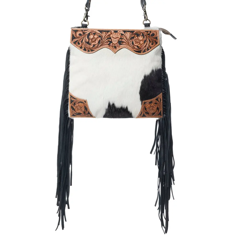 Myra Tumbleweed Trail Fringe Hand-Tooled Genuine Leather Bag, Western Crossbody Purse for Women