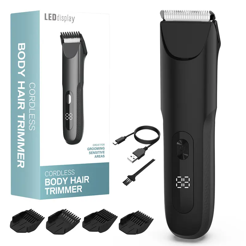 Men's Electric Body Hair Trimmer Rechargeable Cordless with Smart Digital Display USB Charging High-Speed Motor Painless Grooming for Legs Underarms Bikini Shaver