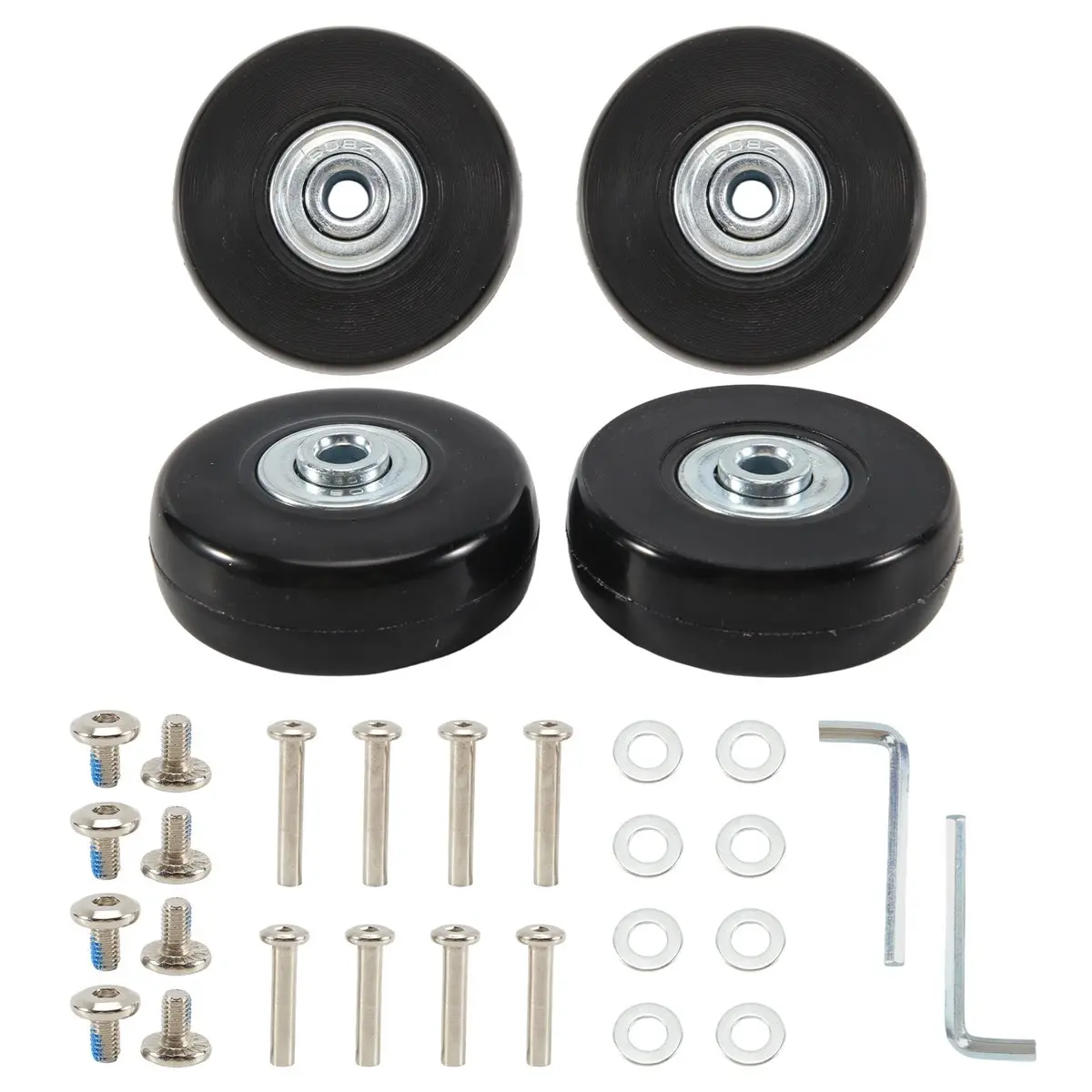 4Pcs Rubber Luggage Replacement Wheels Repair Kit - 50x18mm Size, 6mm ABEC 608Zz Bearings, Shock-Absorbing Mute Casters, Hardware Set (Wheels+Axles+8 Axles Screws+2 x Wrenches), Flexible Rotation, High Weight Capacity for Luggage/Scooters, Roller Blades,