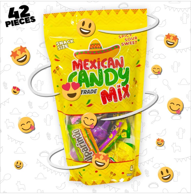 JVR Trade Dulces Mexicanos Variety Pack, ideal for kids adults and celebrations, mixed Mexican candy snacks, Luca Pelon Pulparindo Rellerindo included, 42 pieces, bold flavor variety, festive treat