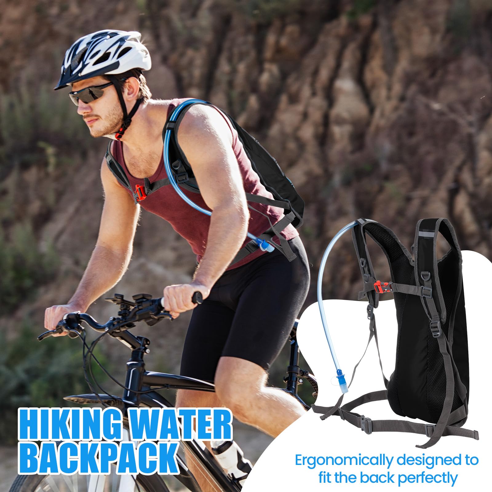 2pcs Running Hydration Vest - Lightweight Insulated Hydration Backpack with 2L Water Bladder, Adjustable Chest Straps and Reflective Water Backpack for Trail Running Marathon Race Hiking Cycling